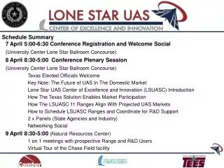 7 April 5:00-6:30 Conference Registration and Welcome Social ( University Center Lone Star Ballroom Concourse) 8 April