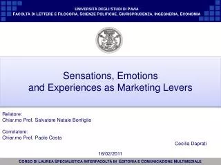 Sensations , Emotions and Experiences as Marketing Levers