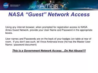 NASA “Guest” Network Access