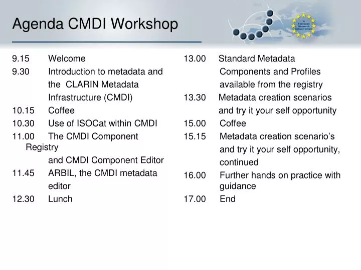 agenda cmdi workshop