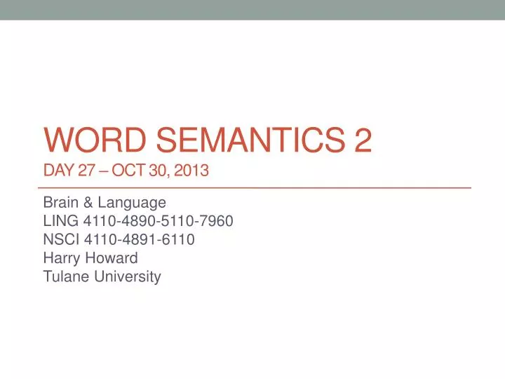word semantics 2 day 27 oct 30 2013