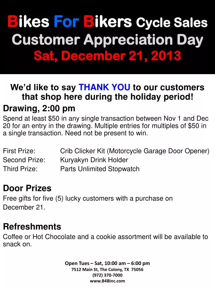 b ikes for b ikers cycle sales customer appreciation day sat december 21 2013
