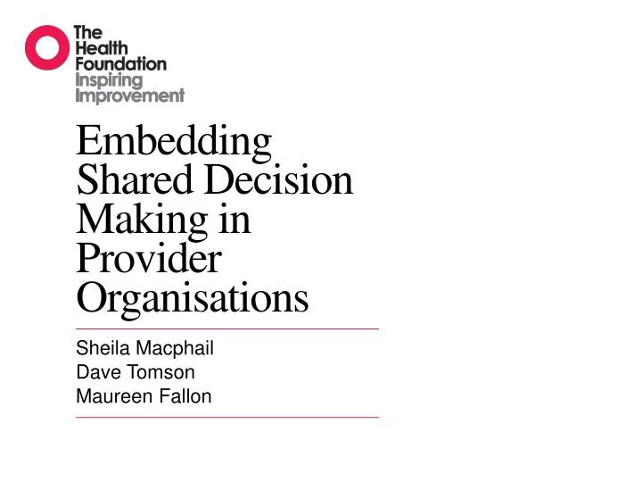 embedding shared decision making in provider organisations