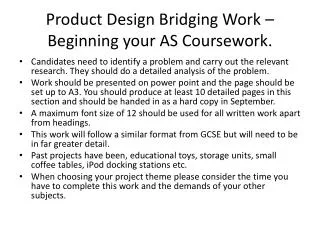 Product Design Bridging Work – Beginning your AS Coursework.