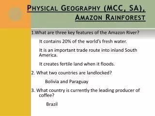 Physical Geography (MCC, SA), Amazon Rainforest