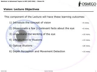 Vision: Lecture Objectives