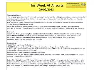 This Week At Allsorts 09/09/2013