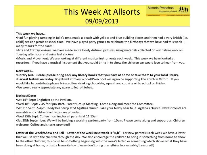 this week at allsorts 09 09 2013