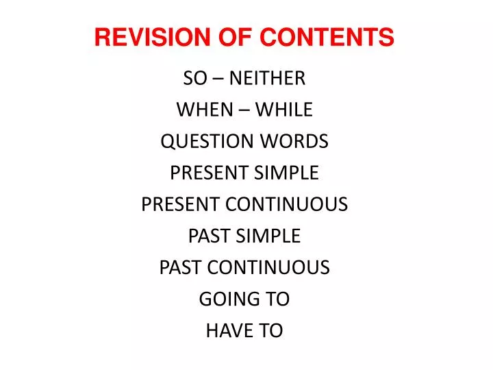 revision of contents