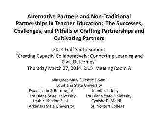 Alternative Partners And Non-traditional Partnerships Margaret-Mary v eteran service-learning scholar charter school St