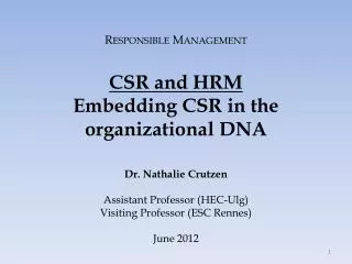 Responsible Management CSR and HRM Embedding CSR in the organizational DNA