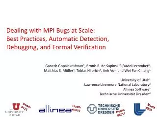 Dealing with MPI Bugs at Scale: Best Practices, Automatic Detection, Debugging, and Formal Verification