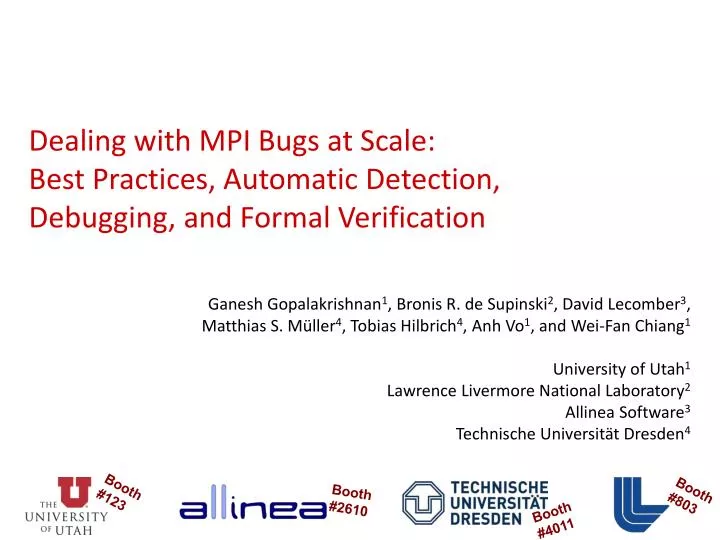 dealing with mpi bugs at scale best practices automatic detection debugging and formal verification