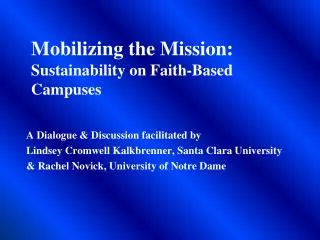 Mobilizing the Mission: Sustainability on Faith-Based Campuses