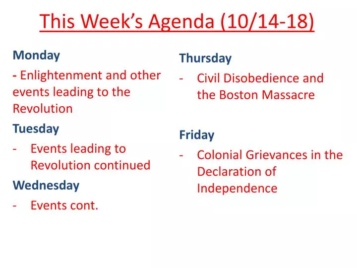 this week s agenda 10 14 18