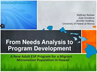 From Needs Analysis to Program Development