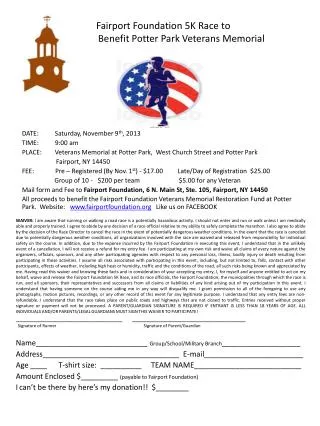 zz Faf Fairport Foundation 5K Race to B Benefit Potter Park Veterans Memorial