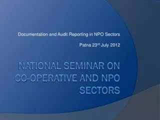 National Seminar on Co-operative and NPO Sectors
