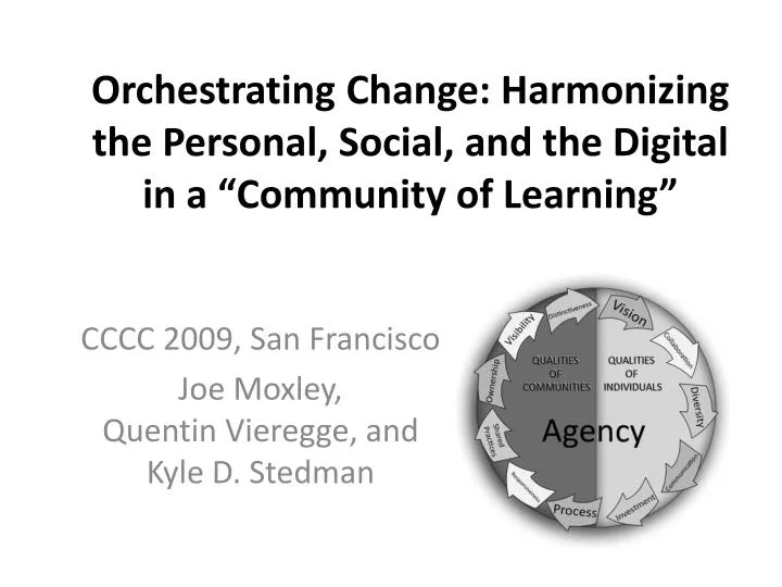 orchestrating change harmonizing the personal social and the digital in a community of learning