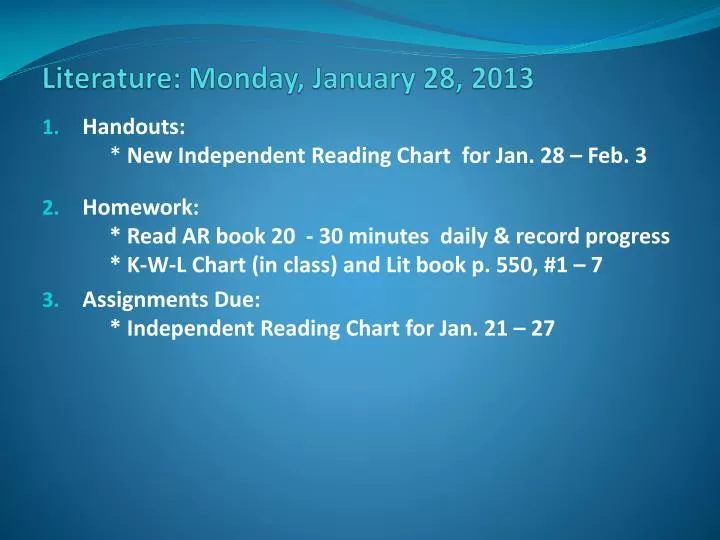 literature mon day january 28 2013