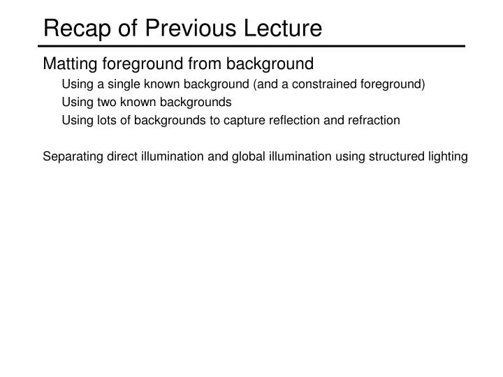 recap of previous lecture