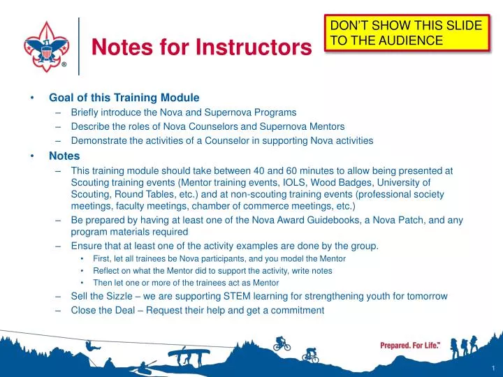 notes for instructors