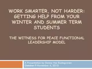 Work smarter, not harder: Getting help from your winter And summer term students The Witness for Peace Functional Leader