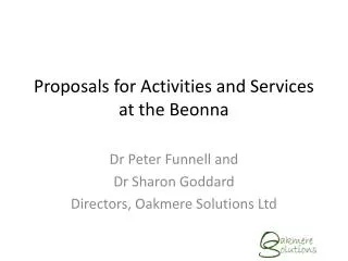 Proposals for Activities and Services at the Beonna