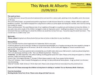 This Week At Allsorts 23/09/2013