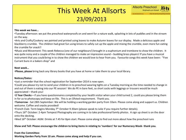 this week at allsorts 23 09 2013