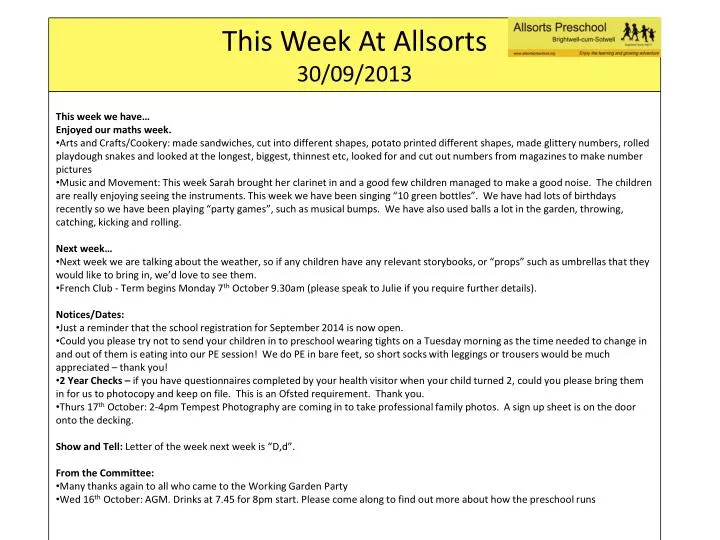 this week at allsorts 30 09 2013