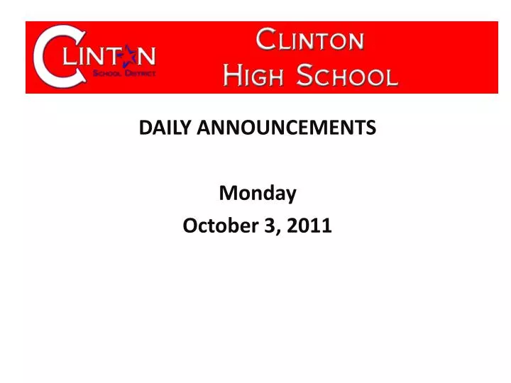 daily announcements monday october 3 2011