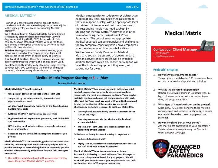 introducing medical matrix tm from advanced safety paramedics page 1 of 2