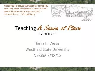 Teaching A Sense of Place GEOL 0399