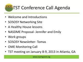 TST Conference Call Agenda
