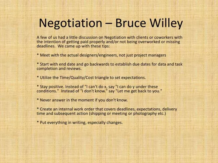 negotiation bruce willey