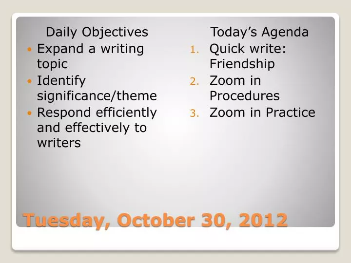 tuesday october 30 2012