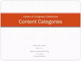 Library of Congress Collections Content Categories