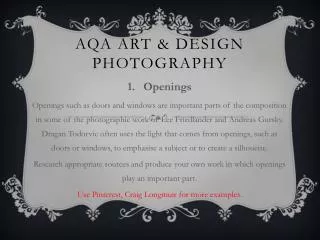 AQA Art &amp; Design PHOtography
