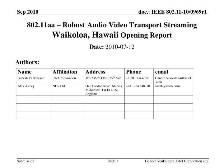 802 11aa robust audio video transport streaming waikoloa hawaii opening report