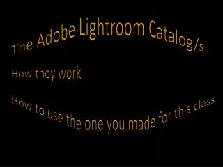 The Adobe Lightroom Catalog/ s How they work How to use the one you made for this class