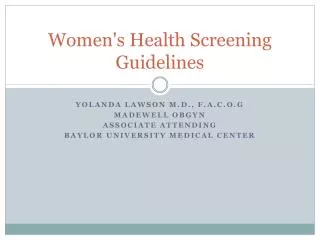Women's Health Screening Guidelines