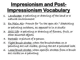 Impresionism and Post-Impressionism Vocabulary