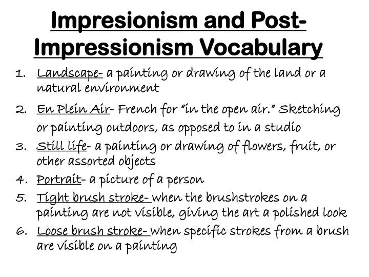 impresionism and post impressionism vocabulary