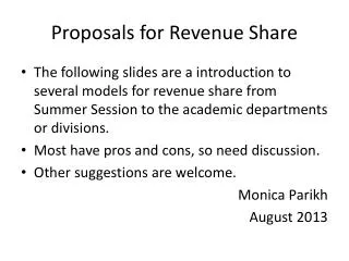 Proposals for Revenue Share