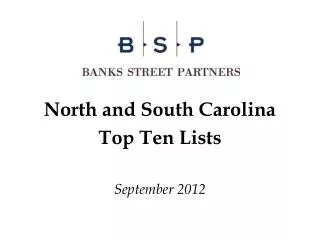 North and South Carolina Top Ten Lists September 2012