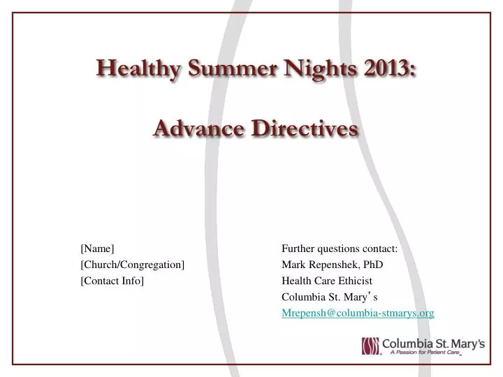 healthy summer nights 2013 advance directives