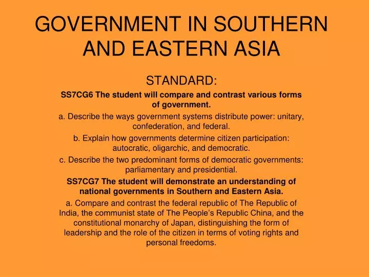 government in southern and eastern asia