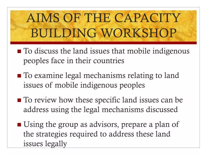 aims of the capacity building workshop