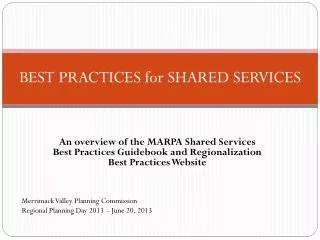 BEST PRACTICES for SHARED SERVICES